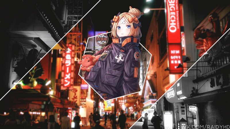 Anime Girl Holding Teddy Bear — Purple, Nocturnal, Night