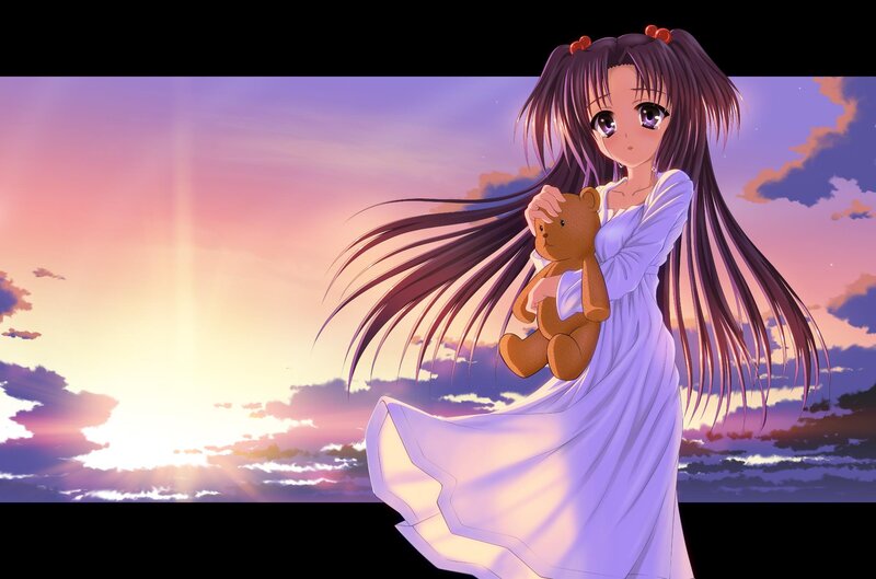 Anime Girl Holding Teddy Bear — Purple