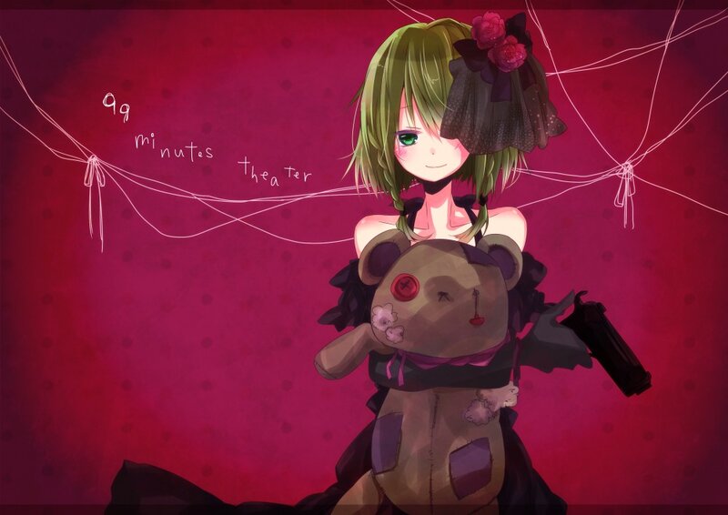 Anime Girl Holding Teddy Bear — Red, Dark