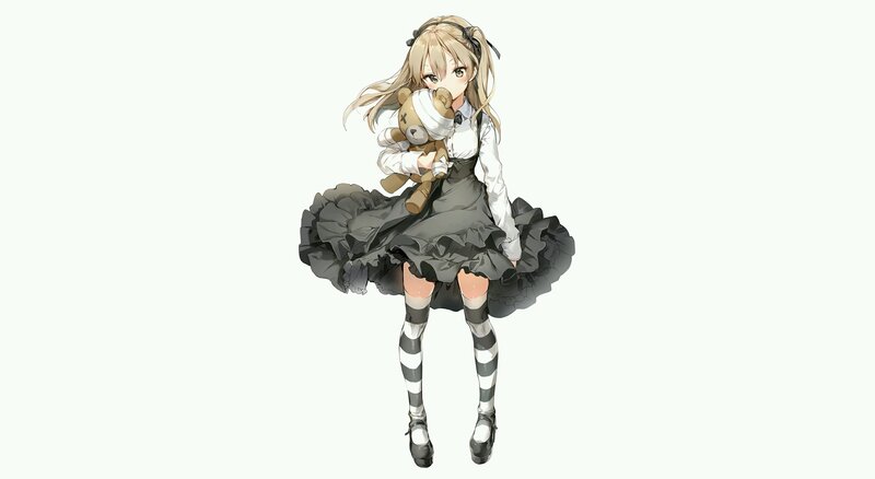 Anime Girl Holding Teddy Bear — White, Calm