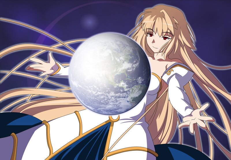 anime girl holding the Earth