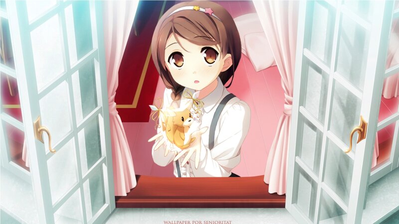 Anime Girl Holding Toy — White