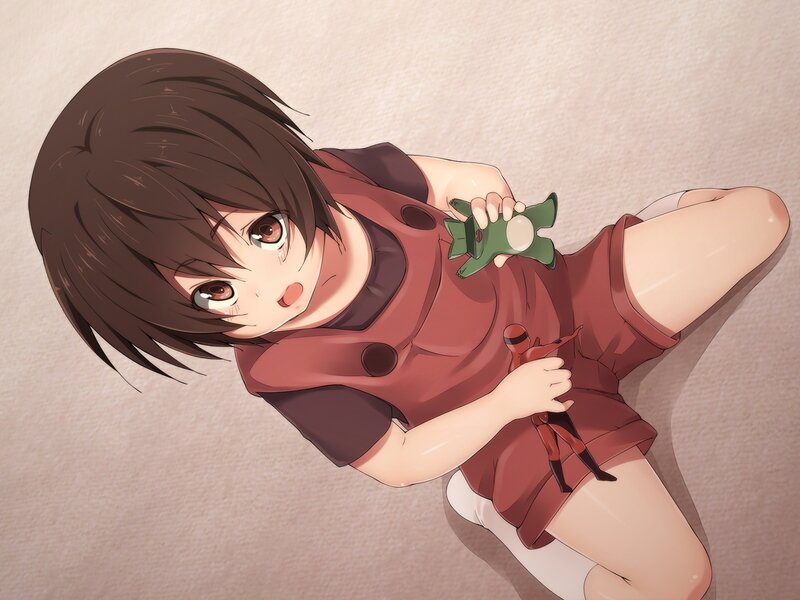 Anime Girl Holding Toys — Brown