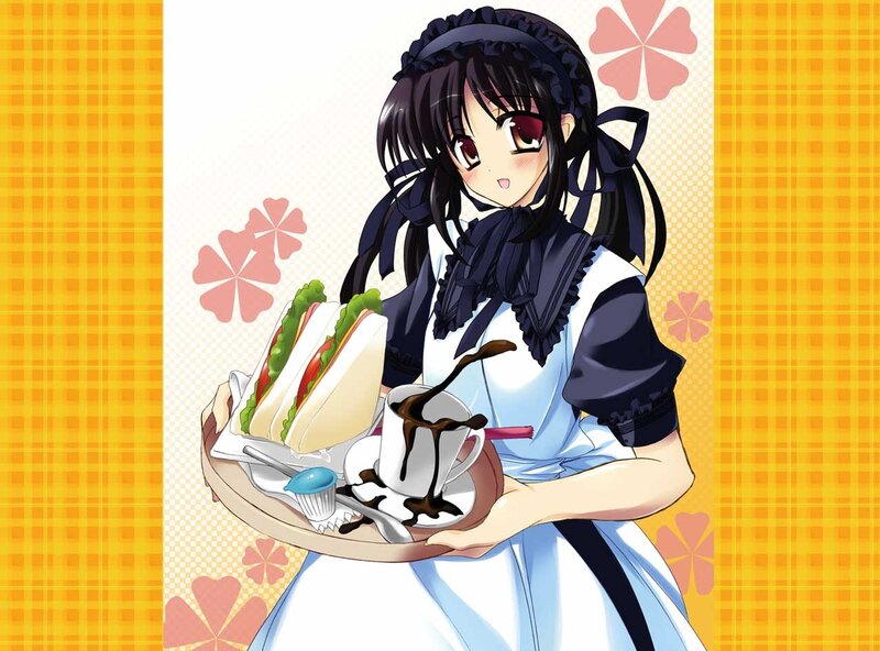 Anime Girl Holding Tray — Blue