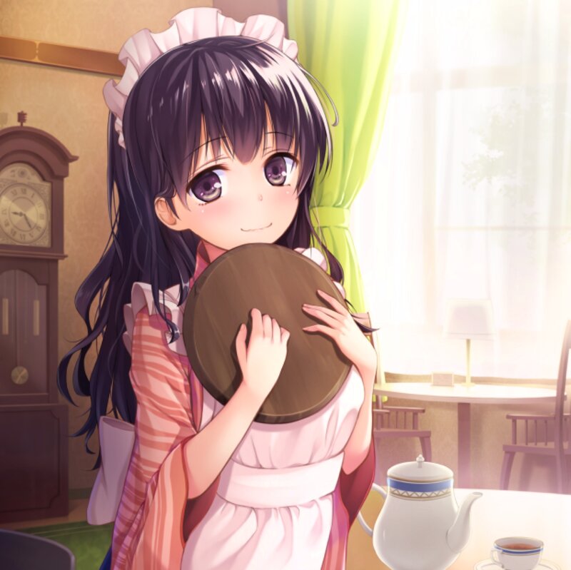 Anime Girl Holding Tray — Pink, Calm