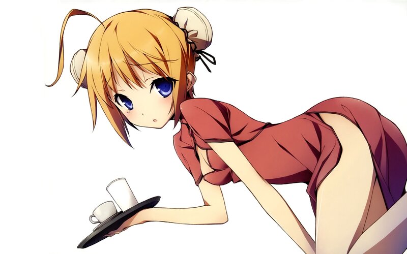 anime girl holding tray