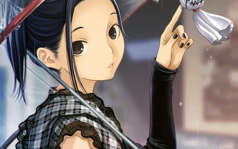 Anime Girl Holding Umbrella — Black, Dramatic