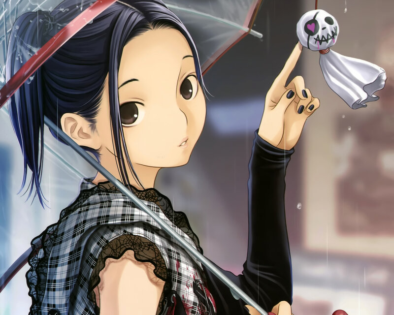 Anime Girl Holding Umbrella — Black