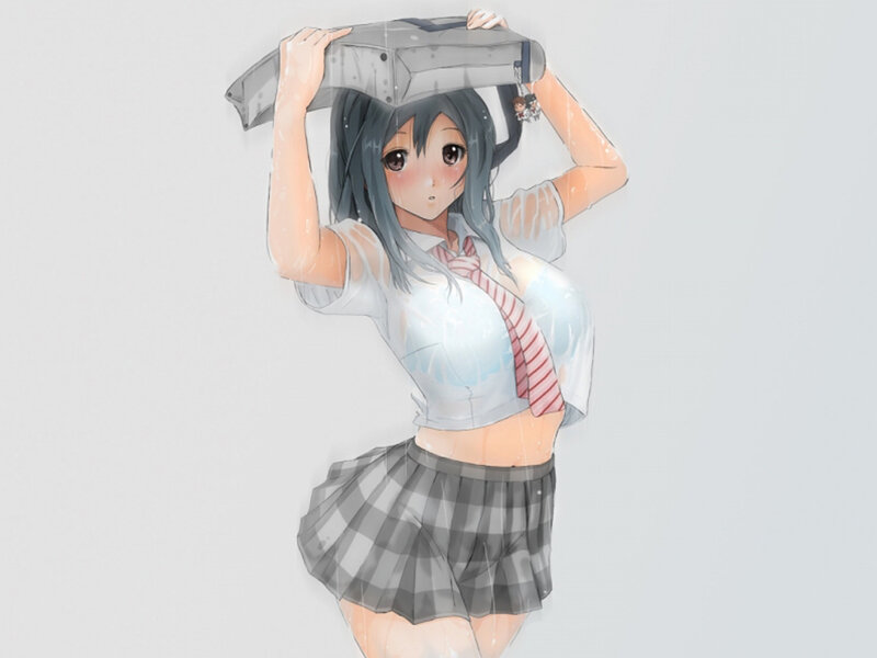 Anime Girl Holding Umbrella — Gray
