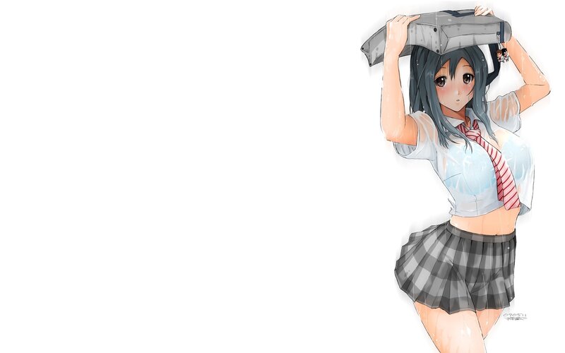 Anime Girl Holding Umbrella — White