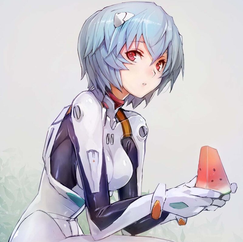 Anime Girl Holding Watermelon — Blue, Calm