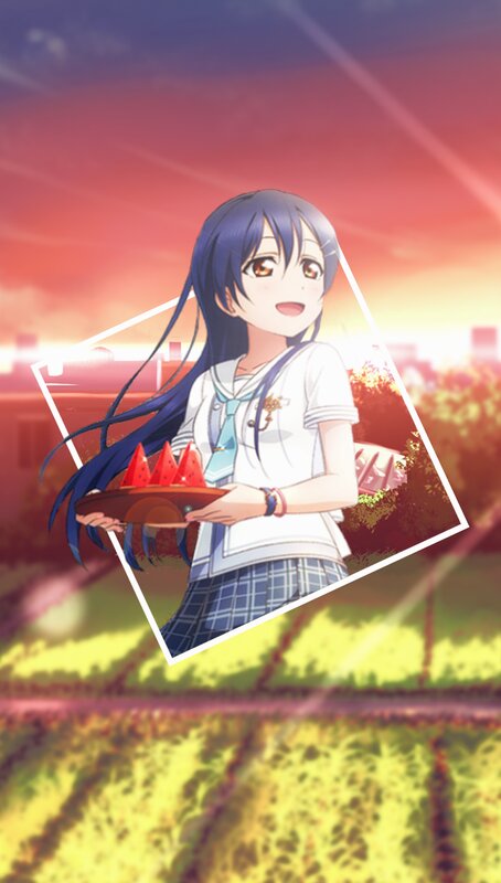 Anime Girl Holding Watermelon — Blue, Serene