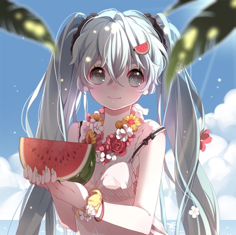Anime Girl Holding Watermelon — Blue