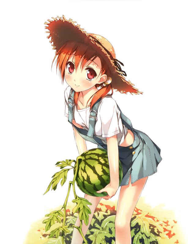 Anime Girl Holding Watermelon — Green