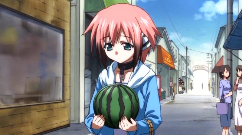 anime girl holding watermelon