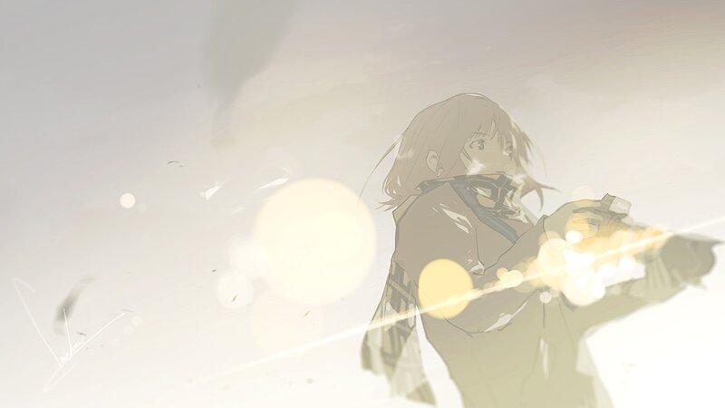 Anime Girl Holding Weapon — White