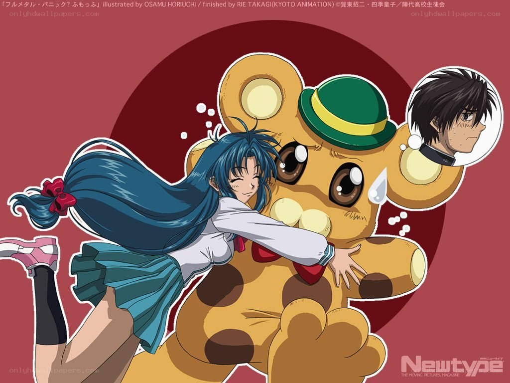 Anime girl hugging a bear
