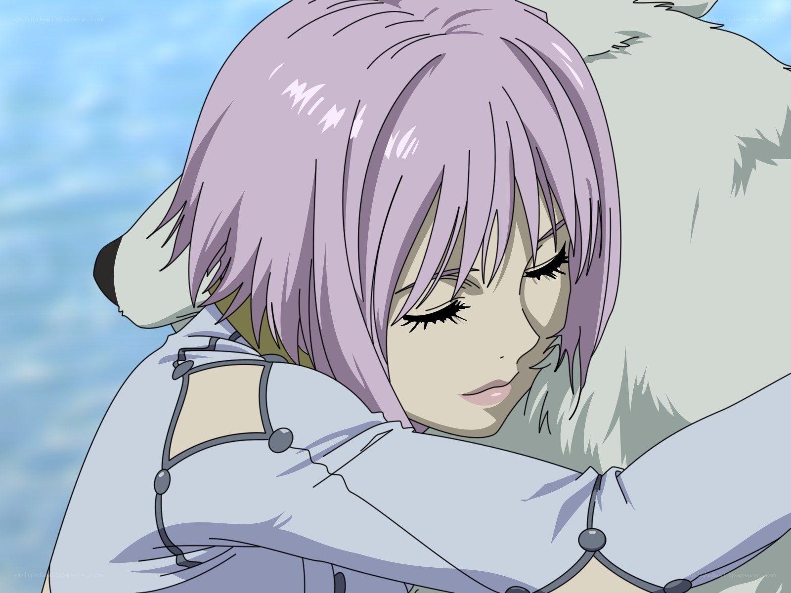 anime girl hugging a bear