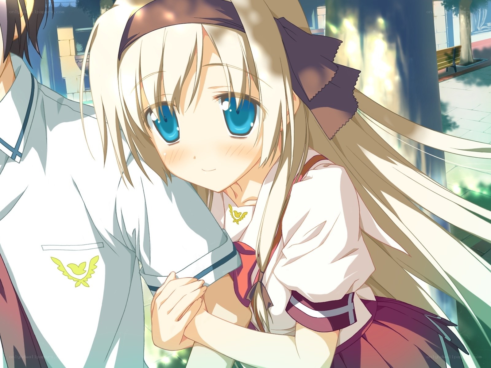 Anime girl hugging a boy