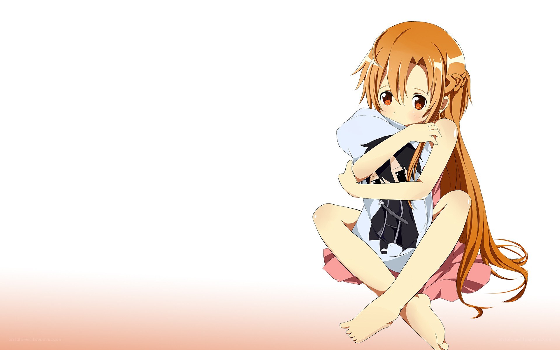 anime girl hugging a plush