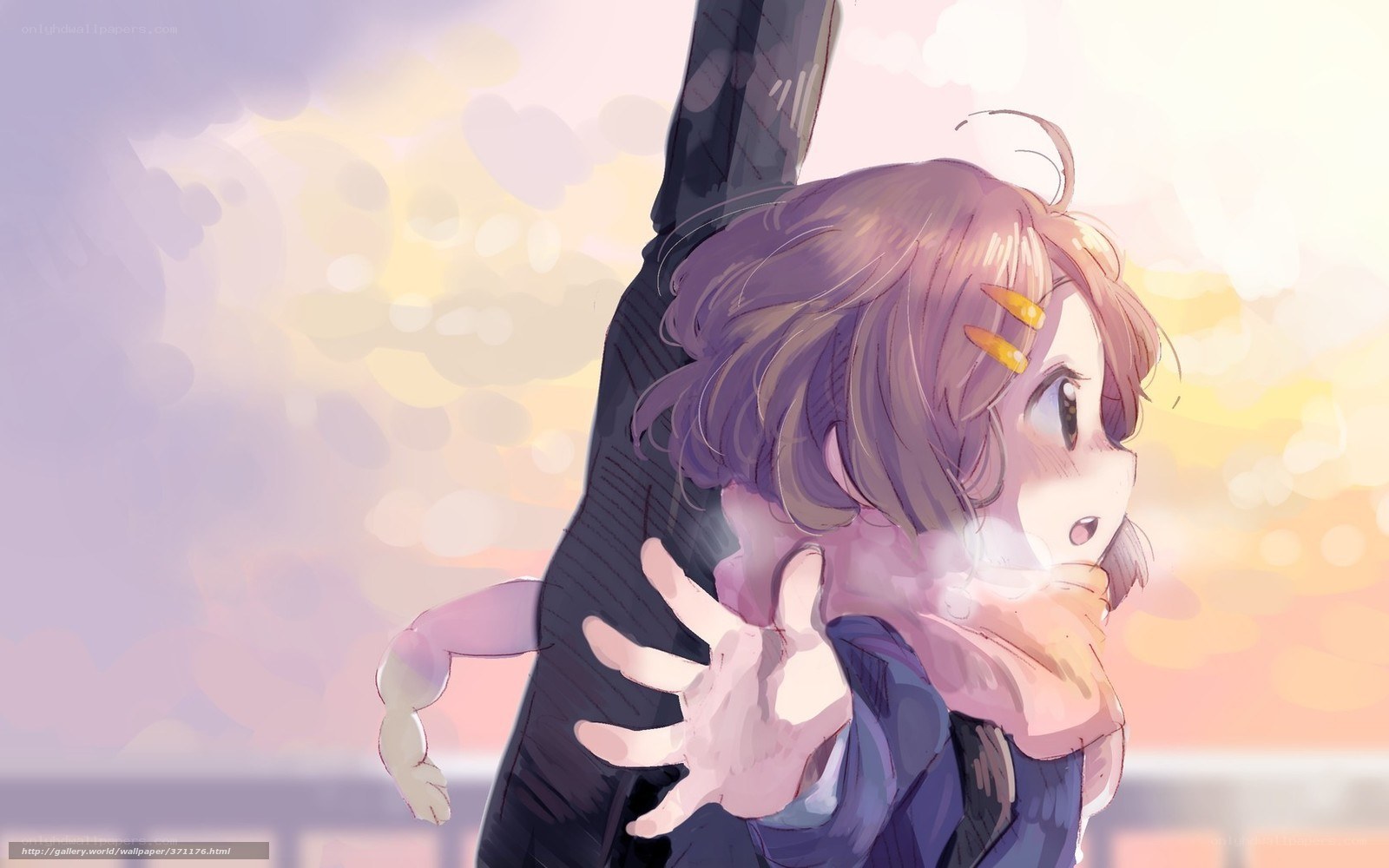 anime girl hugging a pole