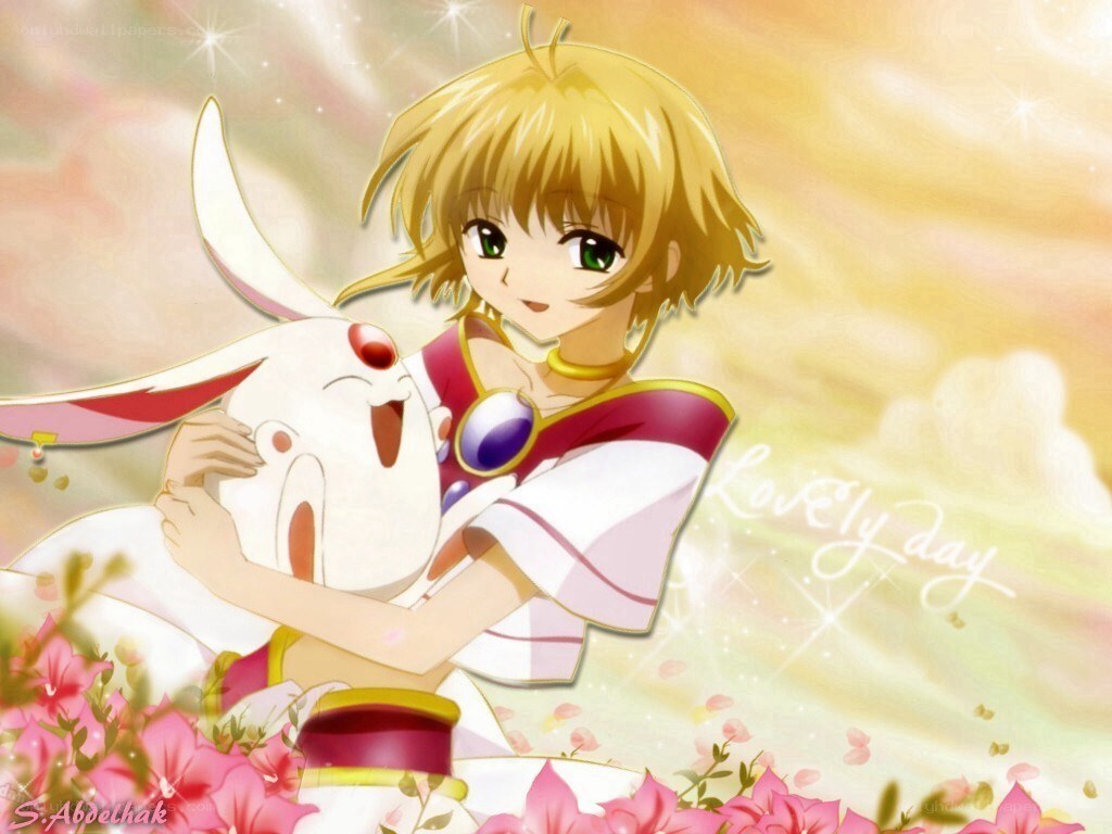 Anime girl hugging a rabbit