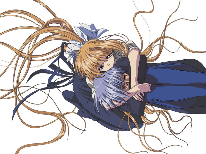 Anime Girl Hugging Another — Brown, Calm