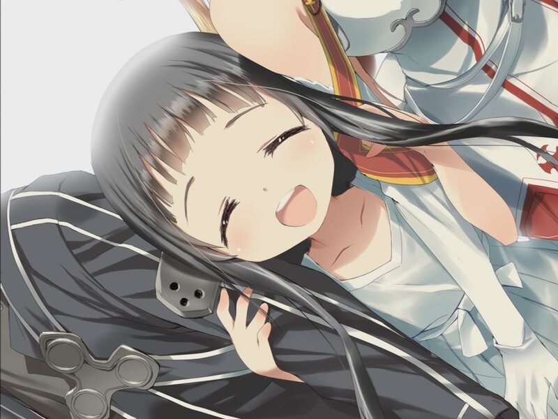 Anime Girl Hugging Another — Gray