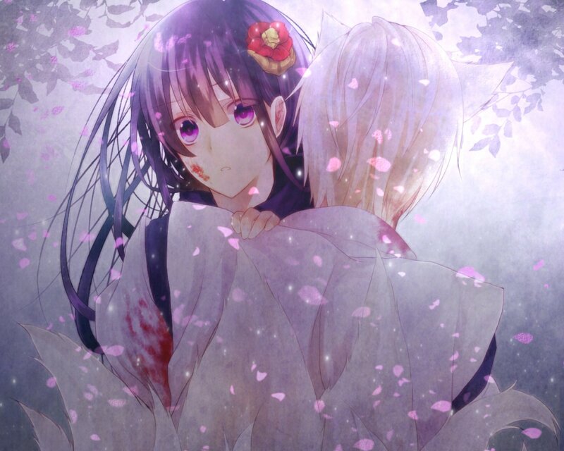 Anime Girl Hugging Another — Purple