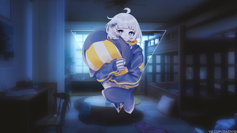 Anime Girl Hugging Ball — Blue