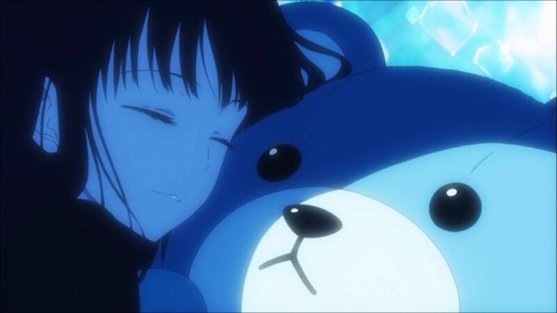 Anime Girl Hugging Bear — Blue, Calm