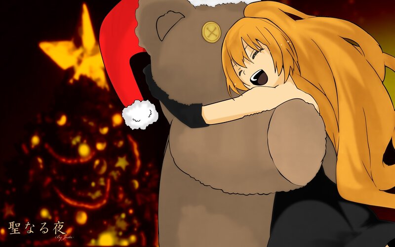 Anime Girl Hugging Bear — Brown