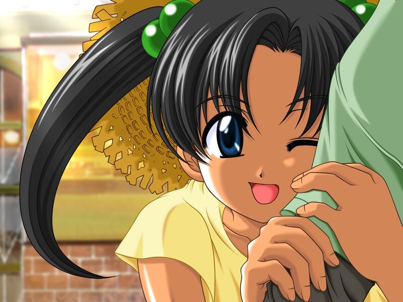 Anime Girl Hugging — Black, Happy