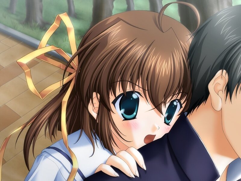 anime girl hugging boy
