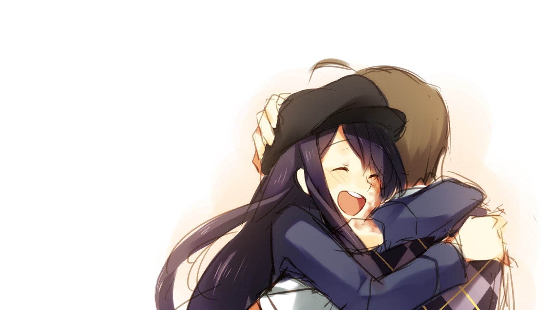anime girl hugging boy