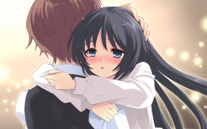 anime girl hugging boy