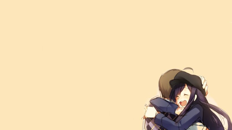 Anime Girl Hugging Boy — Beige, Warm