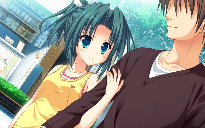 Anime Girl Hugging Boy — Blue, Calm