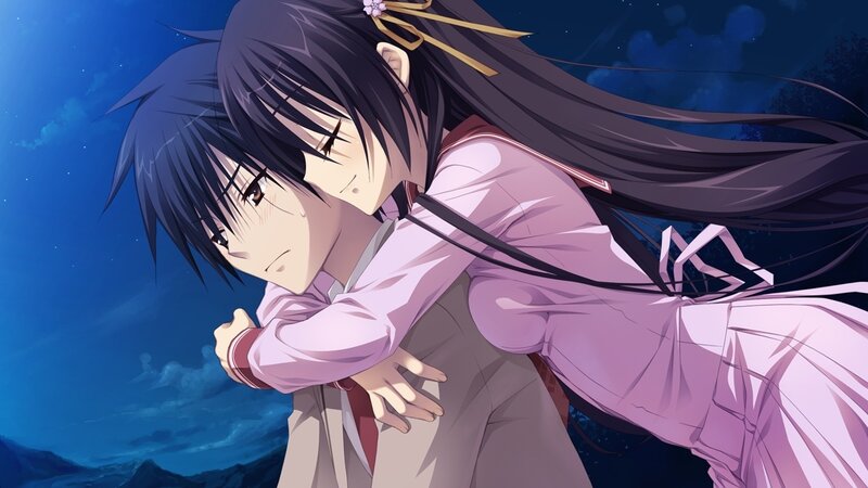 Anime Girl Hugging Boy — Blue, Dramatic, Night
