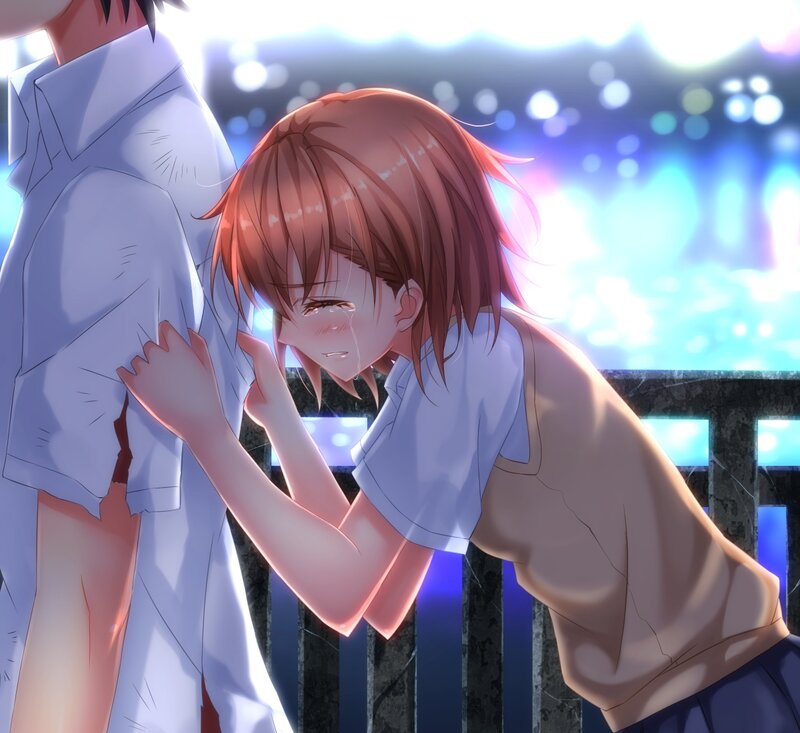 Anime Girl Hugging Boy — Blue, Emotional