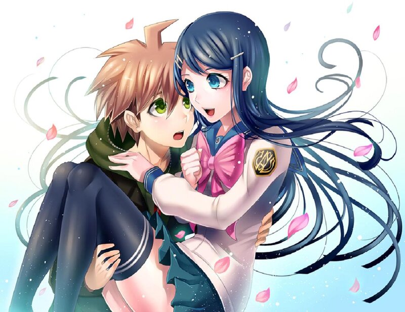 Anime Girl Hugging Boy — Blue, Playful