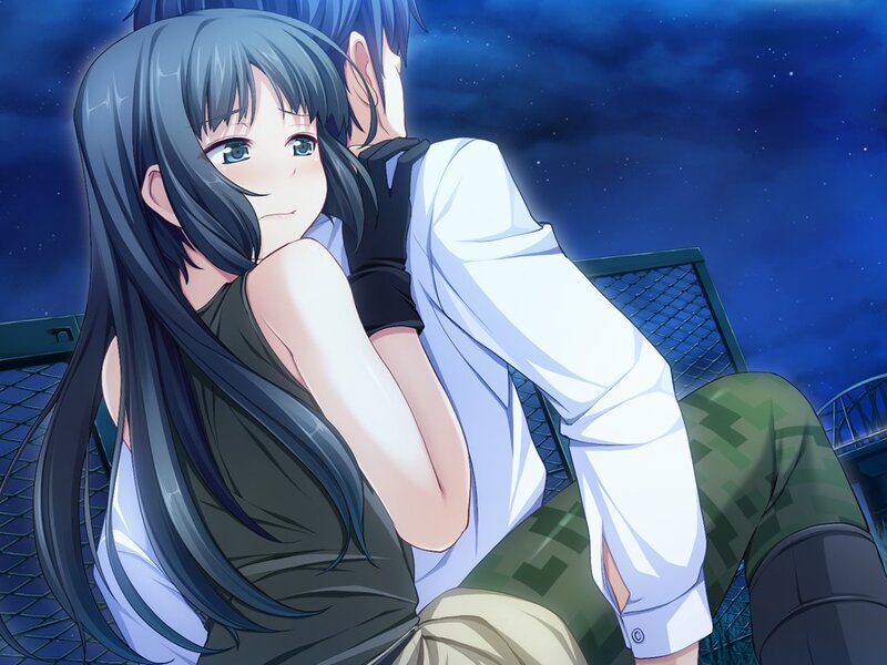 Anime Girl Hugging Boy — Blue, Romantic