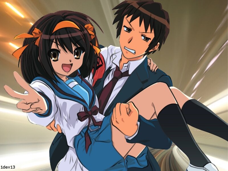 Anime Girl Hugging Boy — Blue