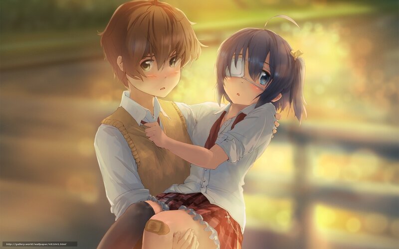 Anime Girl Hugging Boy — Brown, Warm