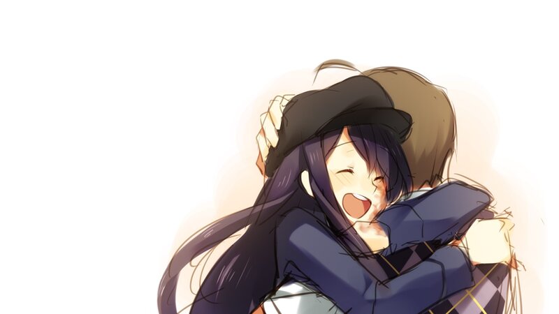 Anime Girl Hugging Boy — Purple, Affectionate