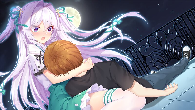 Anime Girl Hugging Boy — Purple, Dramatic, Night