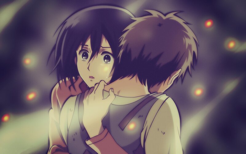 Anime Girl Hugging Boy — Purple, Dramatic