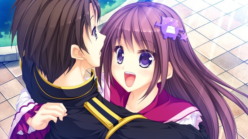 Anime Girl Hugging Boy — Purple, Happy