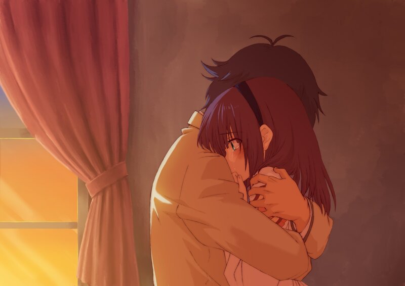 Anime Girl Hugging Boy — Red