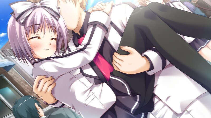 Anime Girl Hugging Boy — White, Cheerful